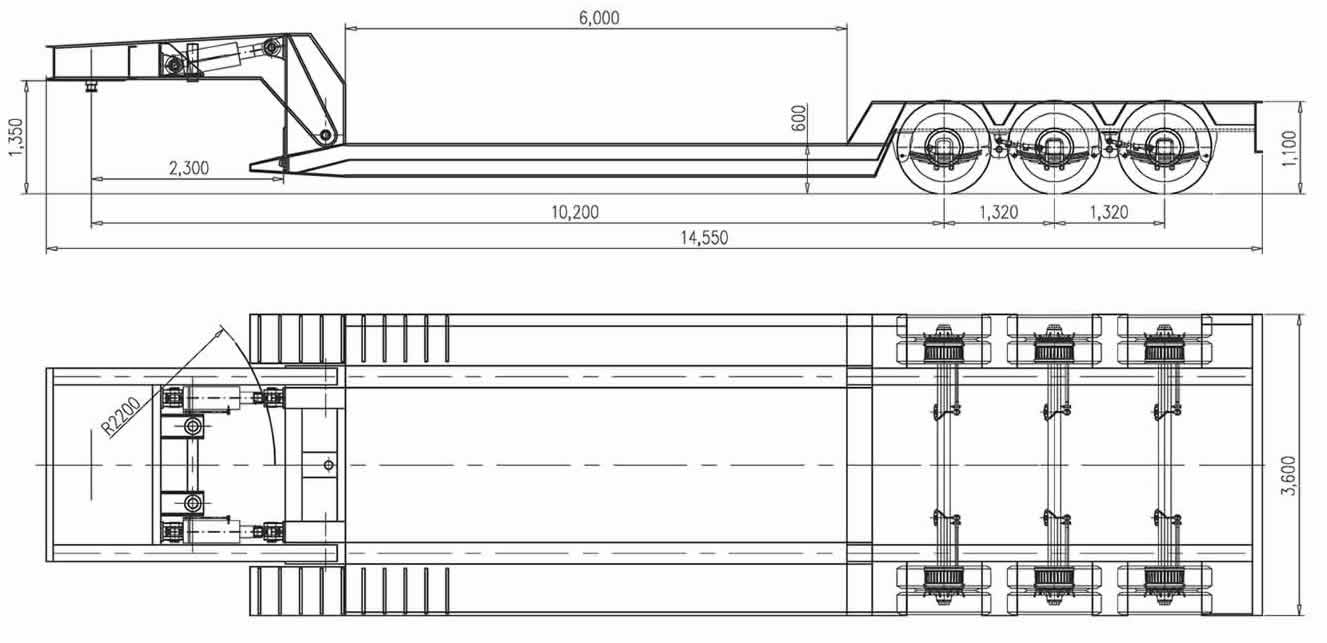 100T front loading trailer