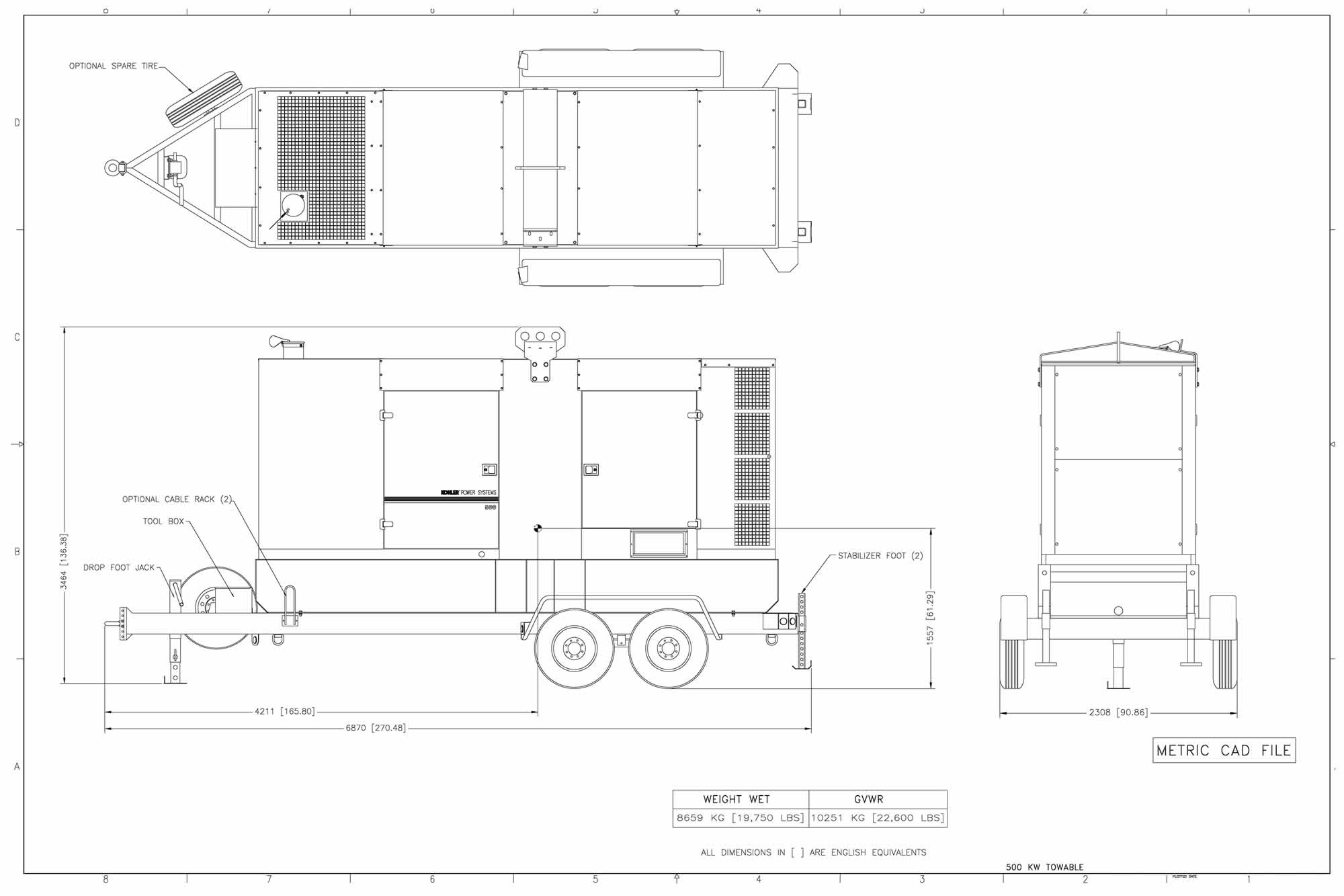 Drawing of KOHLER Generator Trailer