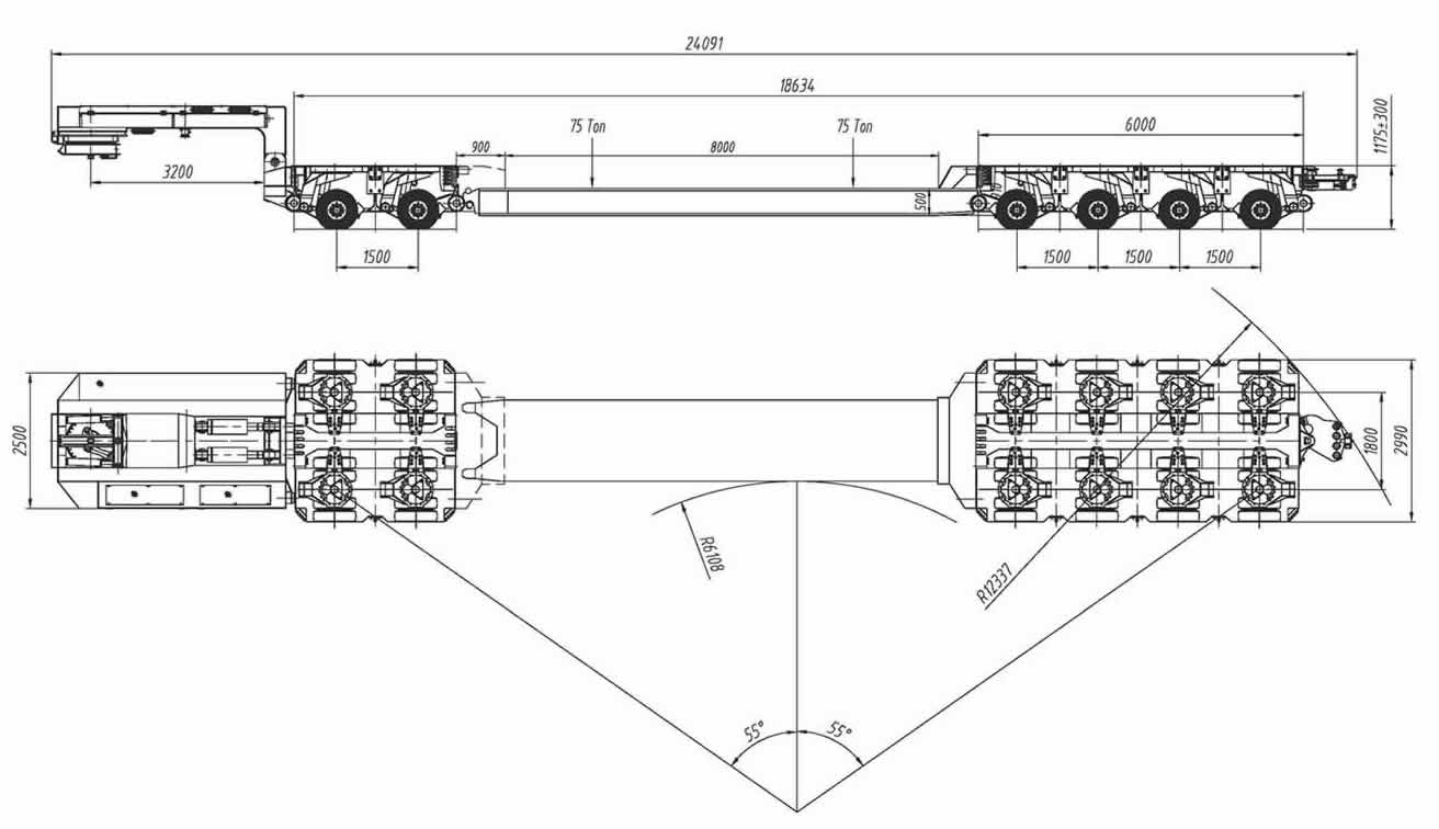 Front loading modular trailer drawing