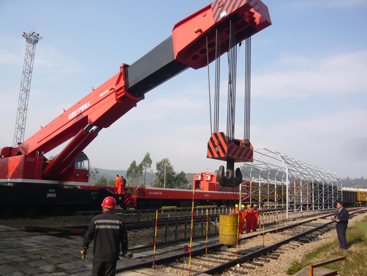 Railroad crane testing at working site