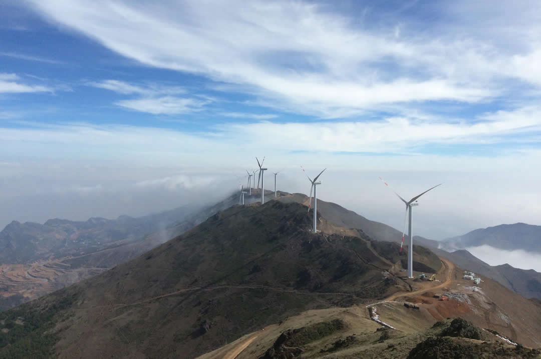 Wind turbines on mountains